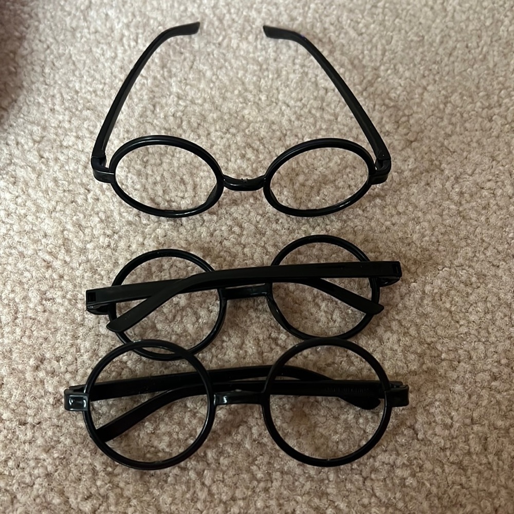 NWOT 3pc Kids Lensless Plastic black round glasses